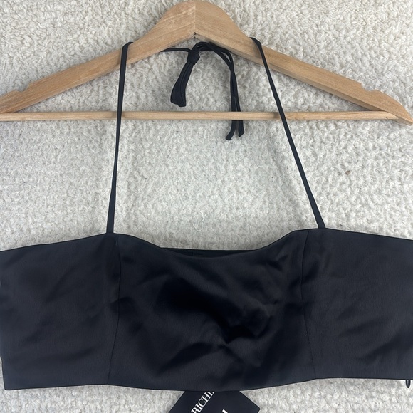 NWT Sofia Richie & Bar III Womens Black Satin Side Zipped Halter Crop Top Size S - Picture 3 of 11